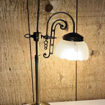 Adjustable Brass Desk Lamp with Frosted Glass Shade  