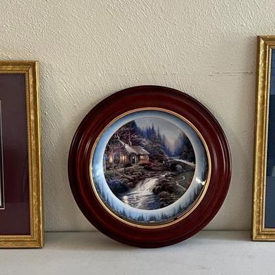 Thomas Kinkade “Silent Night” “Lamplight Lane” Twilight Cottage Plate & Companion Prints