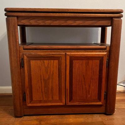 Vintage Oak-like Swivel Top TV Stand with Storage Cabinet