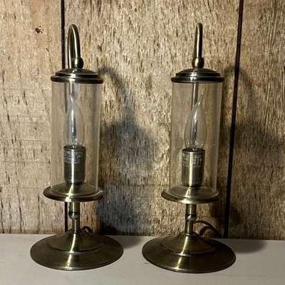 Pair of Vintage Brass Hurricane Candle Holders  
