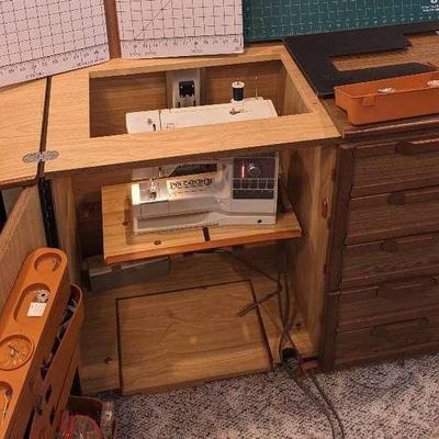 1986 Bernina 1130 Sewing Machine, Cabinet And Supplies 