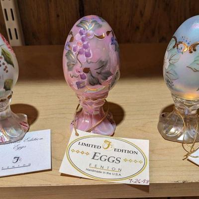 Lot #1 Hand painted Fenton Eggs