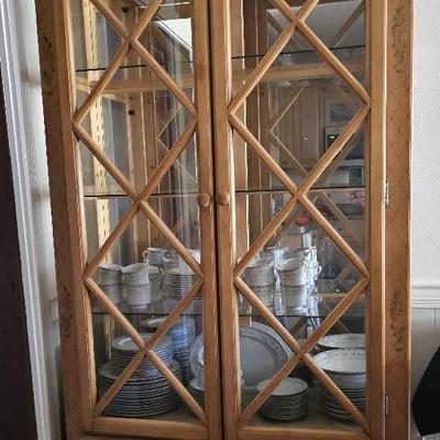 20th Century Farmhouse-style China Cabinet With Hand-painted Grapevine Design