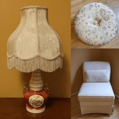 White Chair w/ Footstool & Lamp (1127)