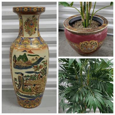 Potted Faux Plant & Asian Vase (1127)