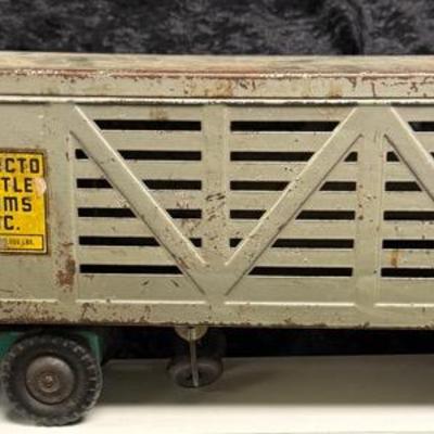 Vintage 1960'S Pressed Steel Structo Cattle Farms Semi Truck Trailer 21" Long