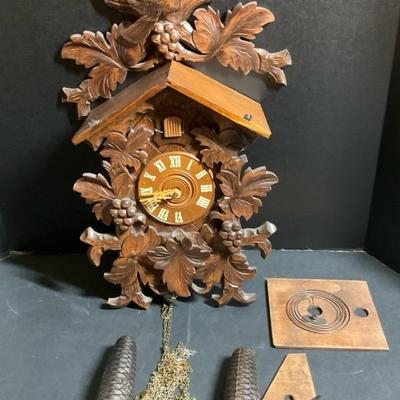 Vintage Carved Cuckoo Clock with Pinecone Weights