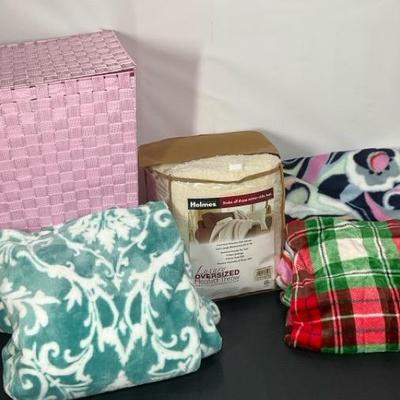 Cozy Throw Blankets With Pink Hamper 