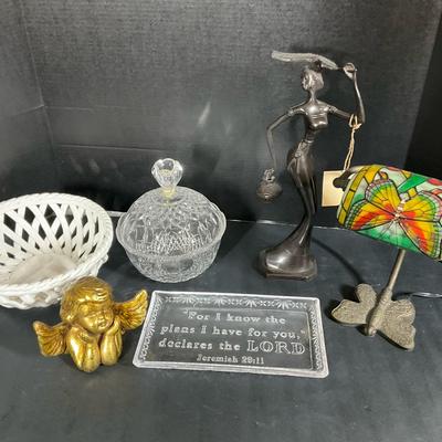 Decorative Home Accents– Stained Glass Lamp, Bronze Figurine And More 
