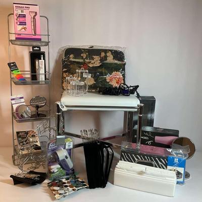 Beauty & Accessories with Vanity Chair and Storage Rack