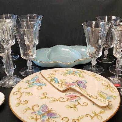 Elegant Glassware and Porcelain Serving Set