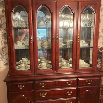 Cherry Wood China Cabinet with Glass Display