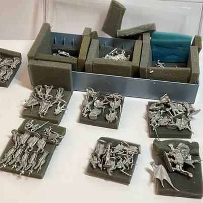 Lot of Unpainted Metal Fantasy Miniatures with Storage Case