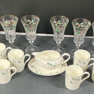 Holiday Tableware & Glassware Set – Holly Motif