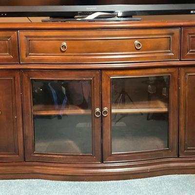 Dark Wood Media Console with Glass Doors
