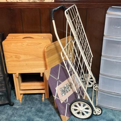 Household Lot Including TV Trays, Rolling Cart And More 