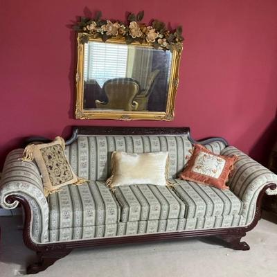 Victorian Sofa and Gold Frame Mirror