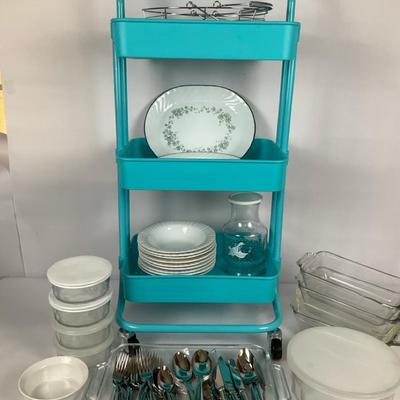 Rolling Cart with Dining & Kitchenware Set