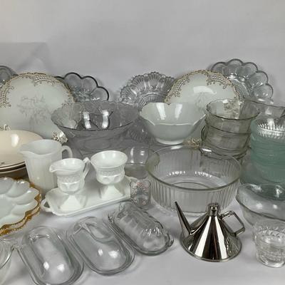 Vintage Mixed Glassware and Porcelain Serving Set