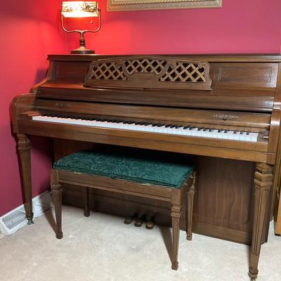 Kimble Upright Piano With Bench And Lamp