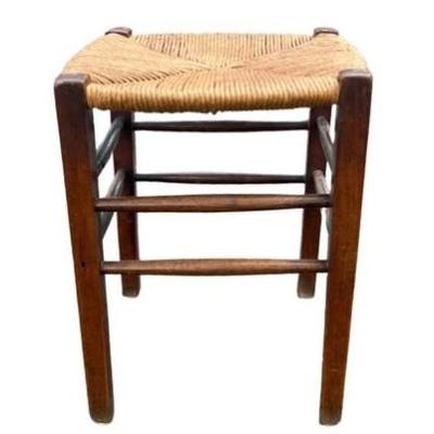 Wooden Stool With Woven Rush Seat