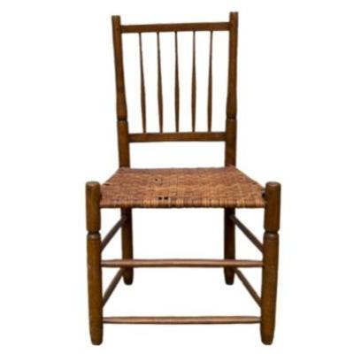 Vintage Spool Back Chair With Woven Split Reed Seat