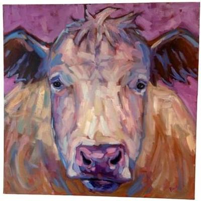 Original Oil Painting - "Dora"- Cow Face By Britt Bair 2016 - Signed