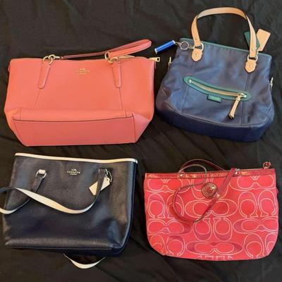 4 Coach Handbags – Navy, Dark Blue, Pink, and Red Pattern