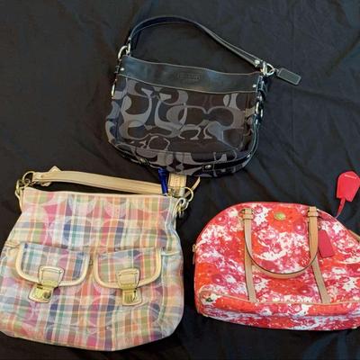 3 Coach Handbags – Black, Plaid, and Red Floral
