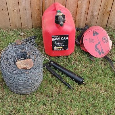Mystery Lot Huge Bale Barb Wire, Heavy Chain, Gas Can 