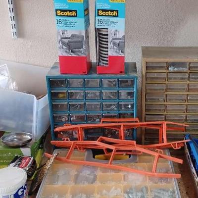 Hardware and Handy Tools Lot – Crown Molding Jig, Organizer Case, Sliders, and More