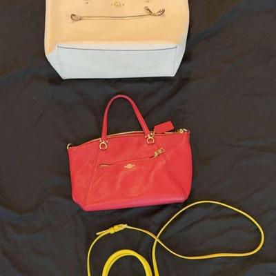 3 Coach Handbags – White, Red, and Yellow