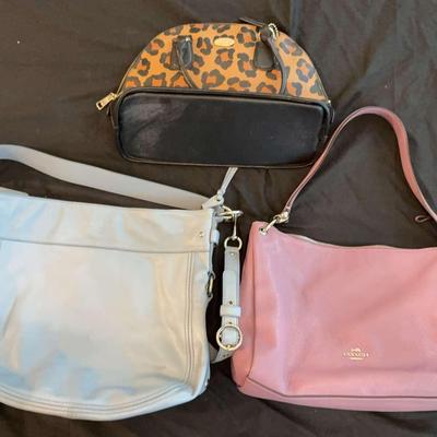 3 Coach Handbags – Blue, Purple, and Leopard Print