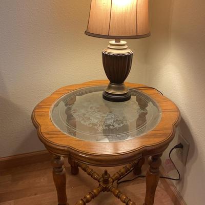 Etched Glass Top Table And Lamp
