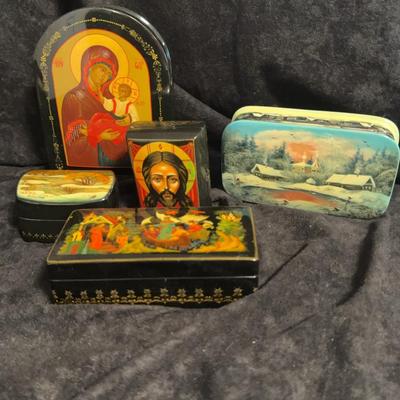 Russian Hand Painted Trinket Boxes 