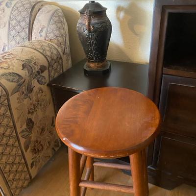 Nightstand With Lamp And Stool