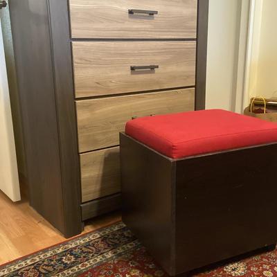 Light Dresser, Rug And Storage Ottoman 