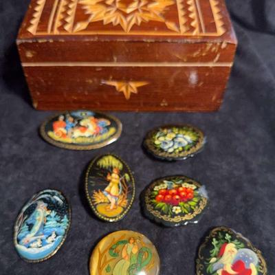 Russian Trinket Box And Pins 