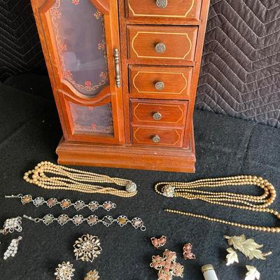 Rare Vintage Costume Jewelry & Vintage Wooden Case