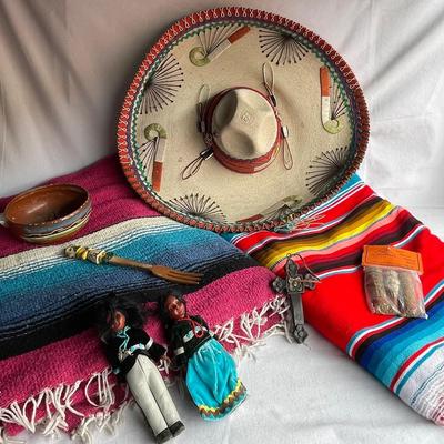 Vintage Authentic Sombrero & Mexican Blankets & More!
