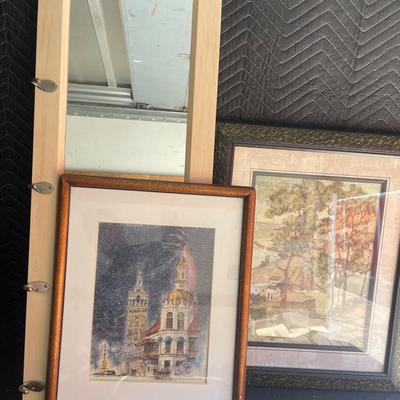 Landscape Print, Building Print & Mirror W/ Hooks 