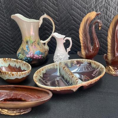 Vineyard Blessings Pitcher, Vintage Brown Divide Bowl & Oval Dish 