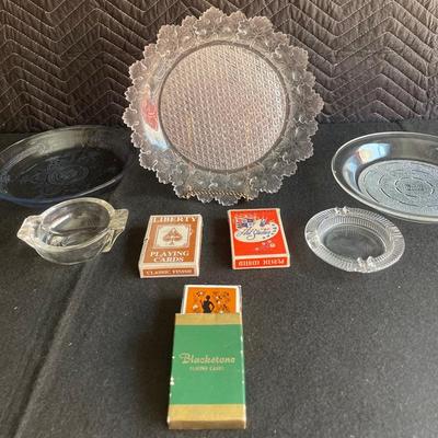 Vintage Serving Platters & Ashtrays, Vintage Blackstone Playing Cards 
