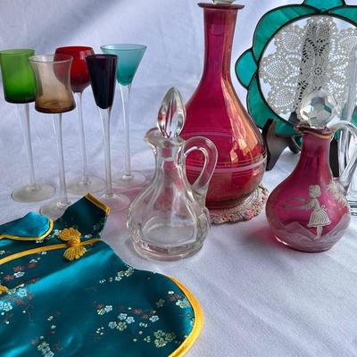 Vintage Mary Gregory Style Cranberry Cruet W/ Stopper