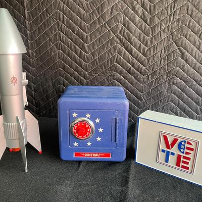 Vintage Spirit Of 76 Coin Bank, Vintage Space Bank & Vote Box