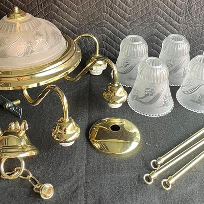 Vintage Etched Light Fixture W/ Brass Finish 