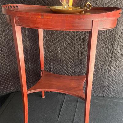 Antique Table With Vintage Brass Gravity Candle Holder