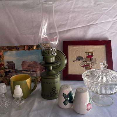 Vintage Hurricane Wall Holder, Needlepoint Vintage Garden Of The Gods In Rock Frame
