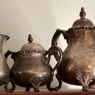 Silverplat teapot creamer and suacer