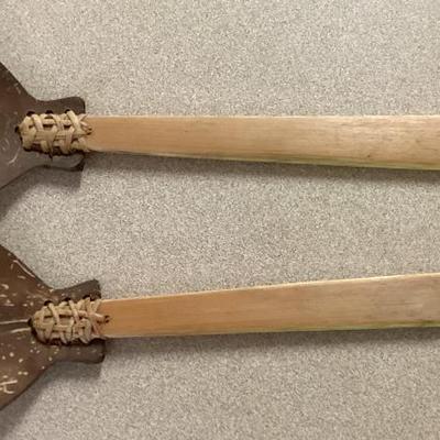 Pair of salad servers crafted from coconut shells and wood